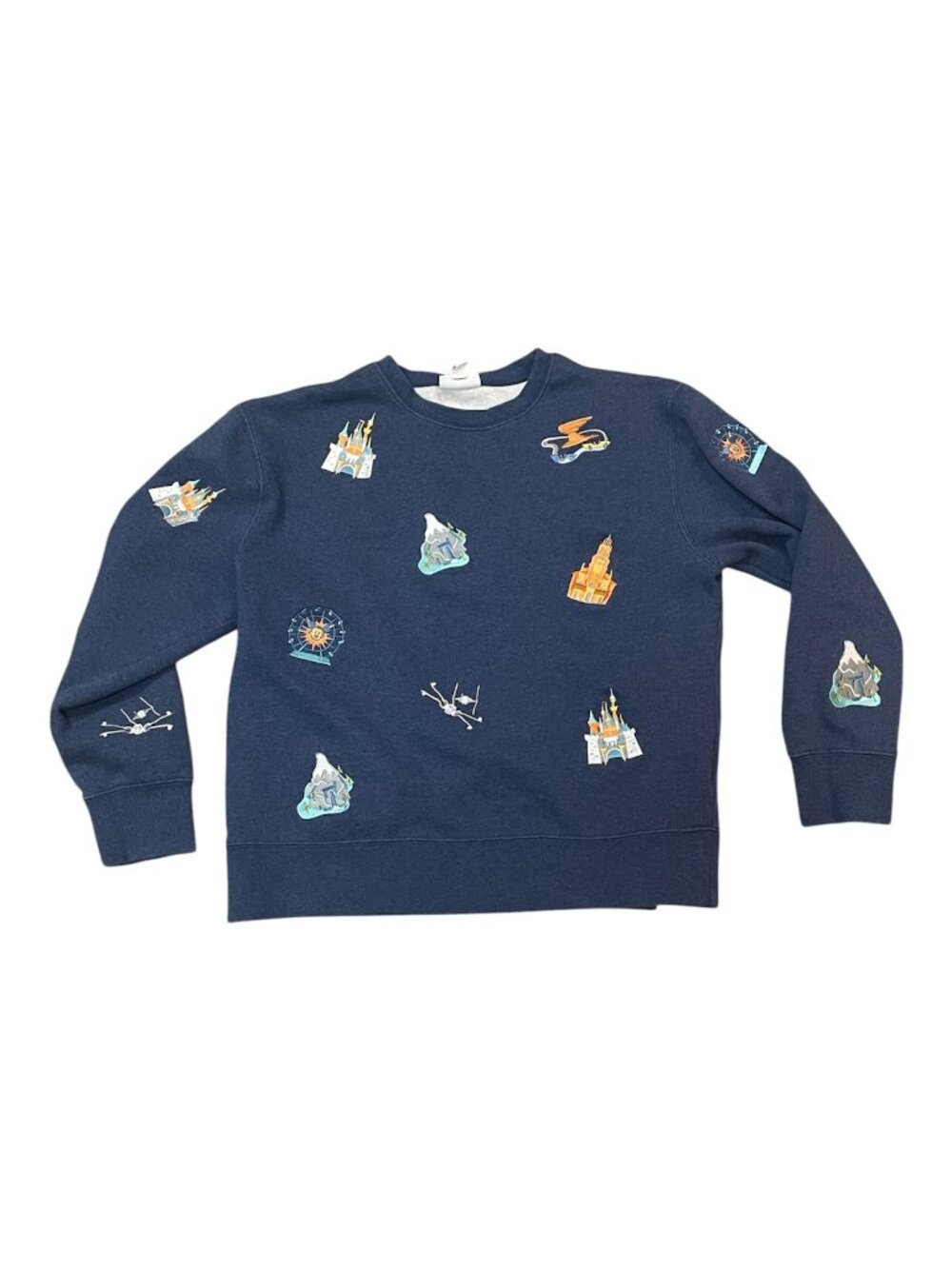 Walt Disney World Embroidered Park Icons Sweatshirt Pullover Blue Unisex Size M